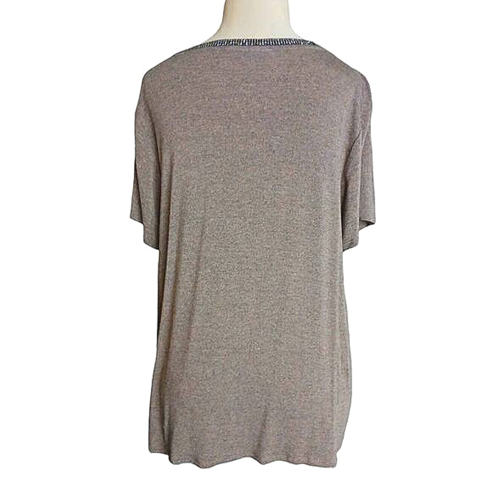 VNT Beaded Neck Top Sz XL Brown Short Sleeve Office Workwear Modest Classy Glam - Picture 4 of 13